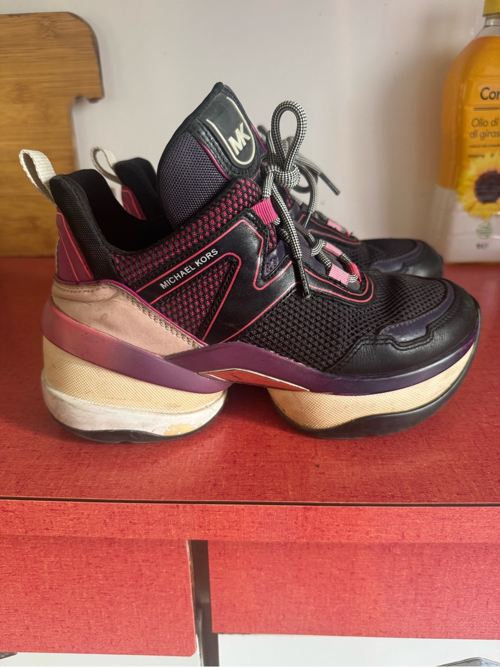 Michael Kors Black and Pink Platform Sneakers
